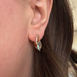 Pretty Bird Jewelry | Rose Gold Plated C-Hoop Earrings - Aqua & White Stones